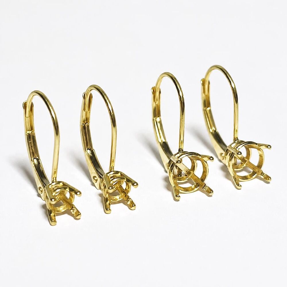 14kt Solid Yellow Gold Pre notched Heavy Setting Lever back Earring Finding Pair